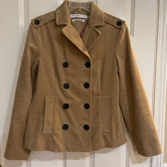 Vintage Tommy Hilfiger Corduroy Double Breasted Jacket Tan Paisley Lined Medium - Picture 1 of 9